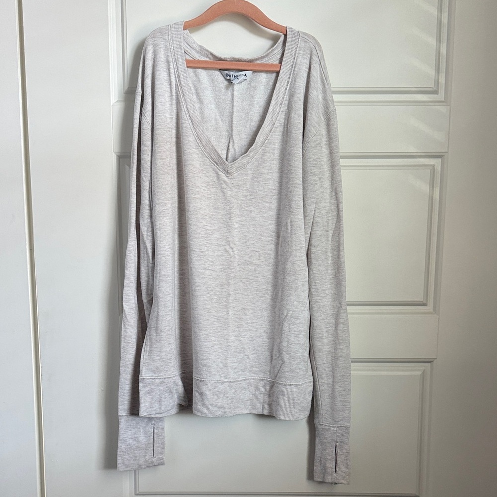 Athleta Light Oatmeal Knit v neck sweater